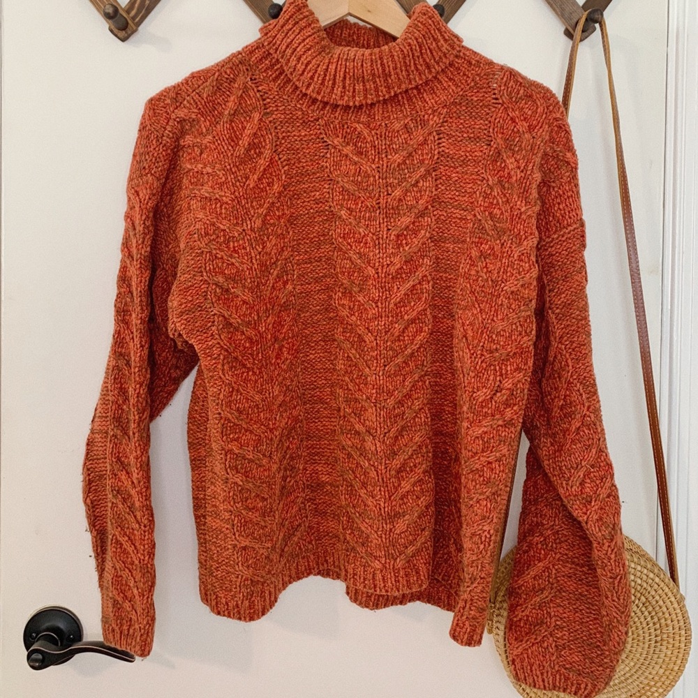 Vintage cowl neck cable knit sweater